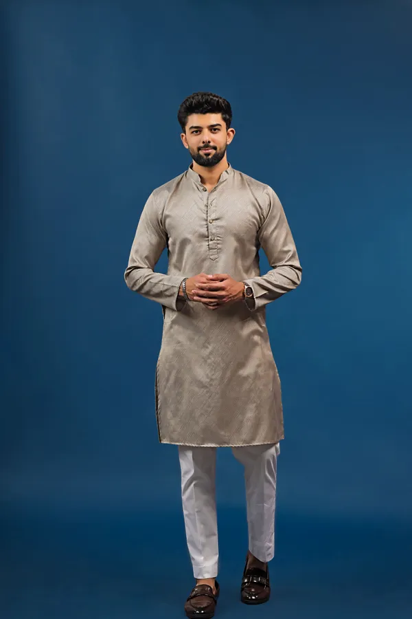 Grey_Cotton_Silk_Jacquard_Texture_Kurta