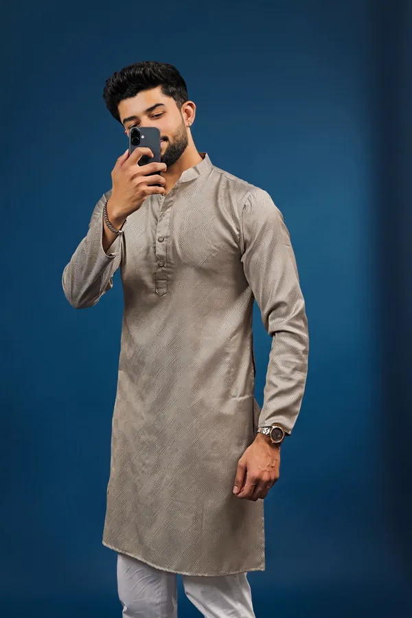 Grey_Cotton_Silk_Jacquard_Texture_Kurta