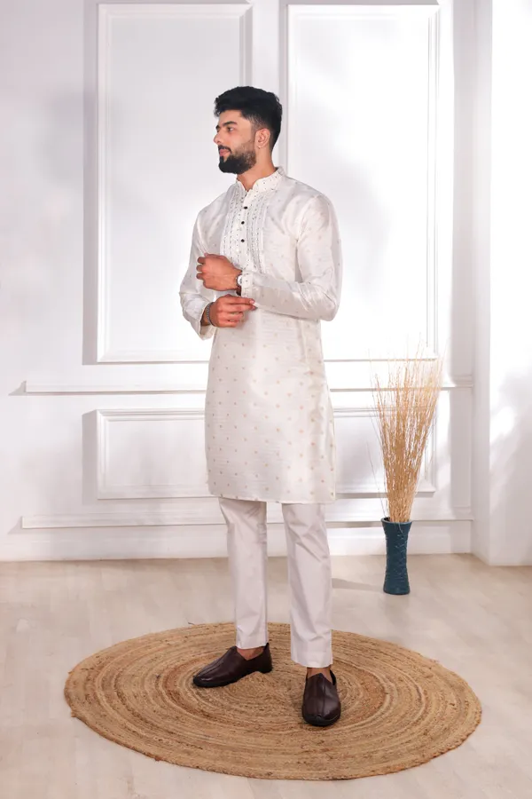 White_Silk_Jacquard_Embroidered_Neck_with_Mirror_Work_Kurta