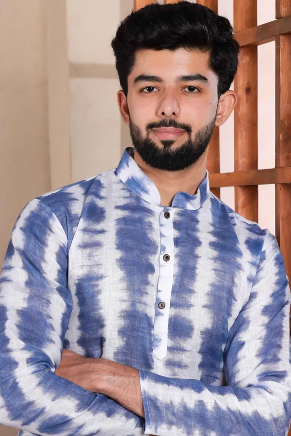 Navy_Linen_Digital_Print_Kurta