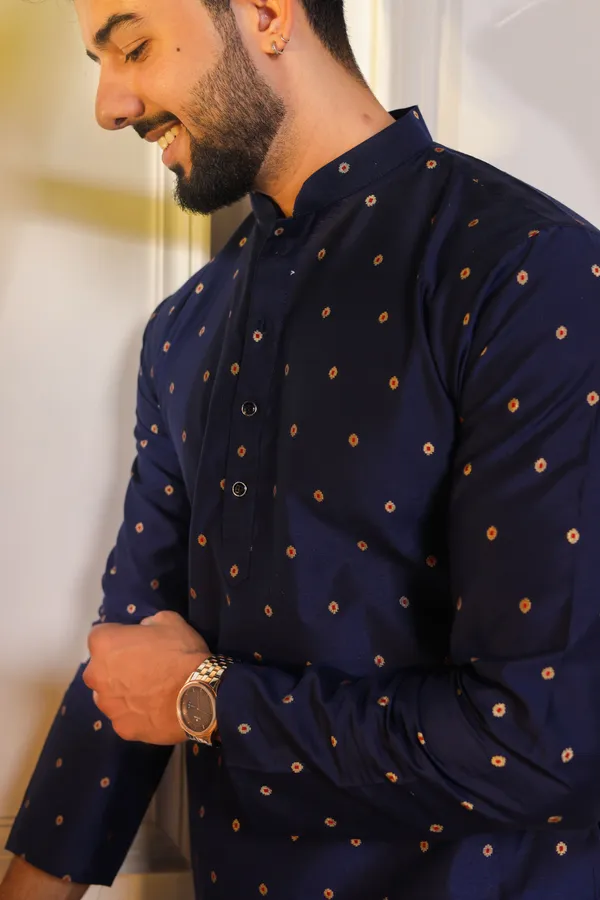 Navy_Cotton_Resham_Butti_Kurta