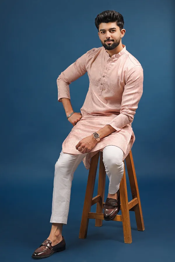 Pink_Cotton_Silk_Jacquard_Texture_Kurta