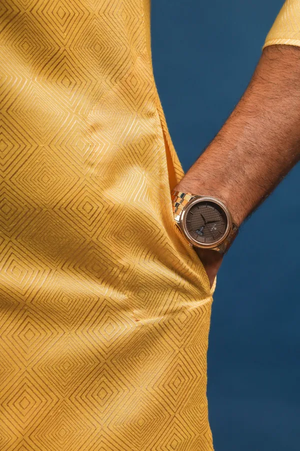 Yellow_Cotton_Silk_Jacquard_Texture_Kurta