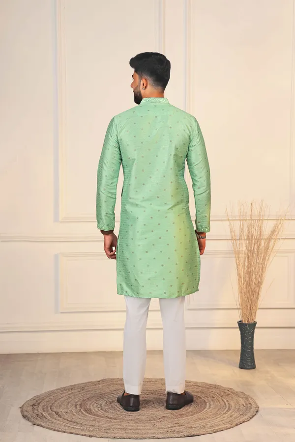Light_Green_Silk_Jacquard_Embroidered_Neck_with_Mirror_Work_Ethnic_Set