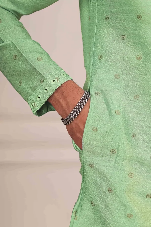 Light_Green_Silk_Jacquard_Embroidered_Neck_with_Mirror_Work_Ethnic_Set