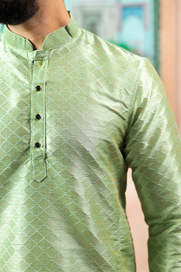 Light_Green_Silk_Jacquard_Woven_Texture_Kurta