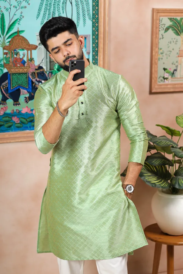 Light_Green_Silk_Jacquard_Woven_Texture_Kurta