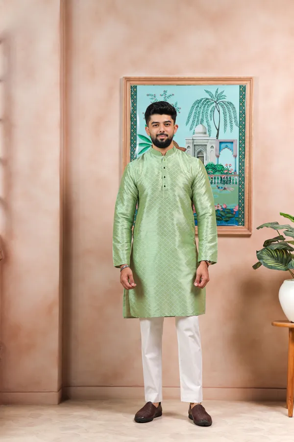 Light_Green_Silk_Jacquard_Woven_Texture_Kurta