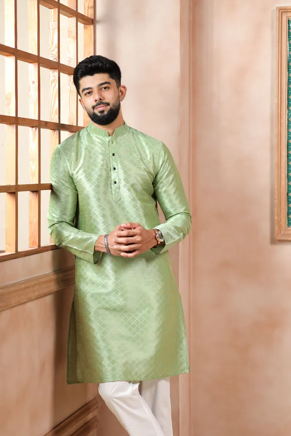 Light_Green_Silk_Jacquard_Woven_Texture_Kurta