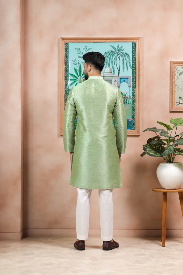 Light_Green_Silk_Jacquard_Woven_Texture_Kurta