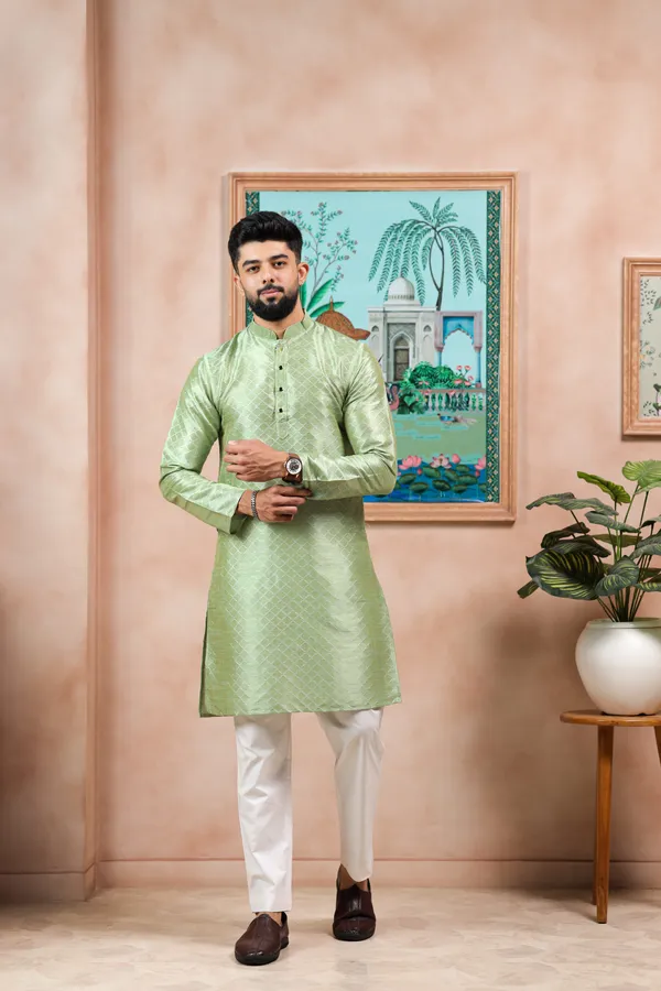 Light_Green_Silk_Jacquard_Woven_Texture_Kurta