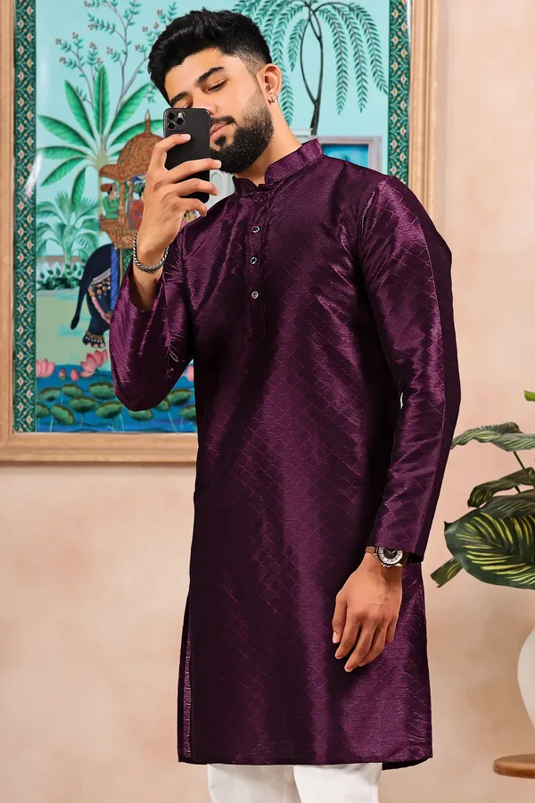 Wine_Silk_Jacquard_Woven_Texture_Ethnic_Set
