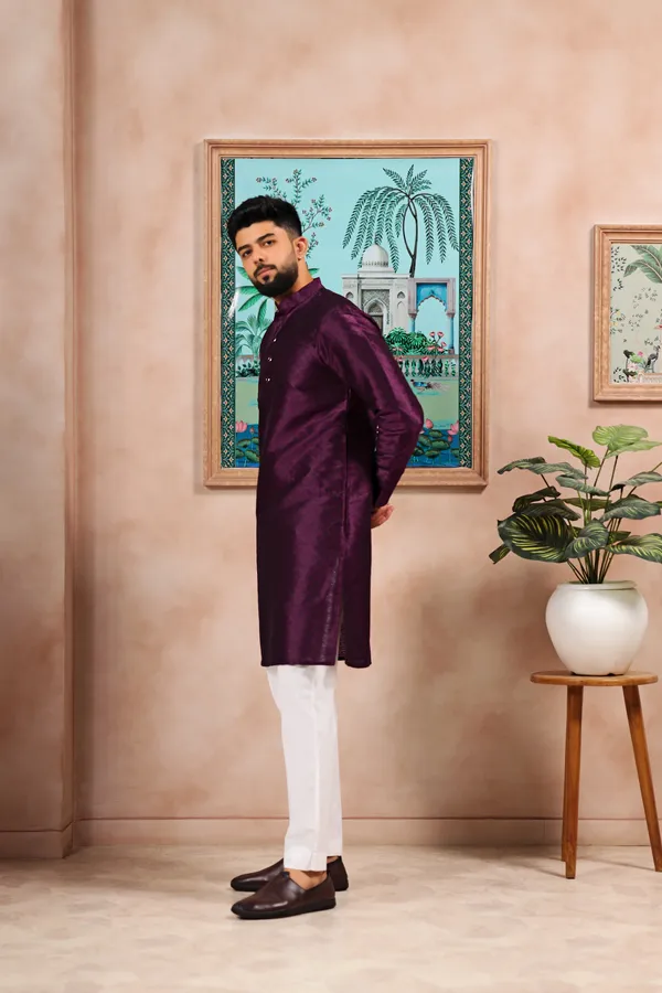 Wine_Silk_Jacquard_Woven_Texture_Ethnic_Set