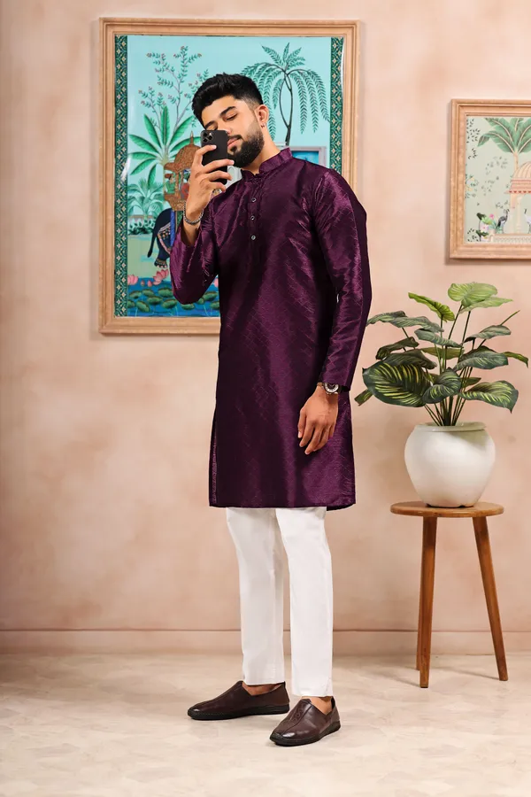 Wine_Silk_Jacquard_Woven_Texture_Ethnic_Set