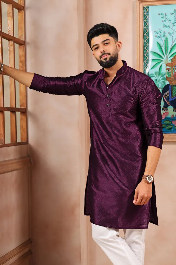 Wine_Silk_Jacquard_Woven_Texture_Ethnic_Set