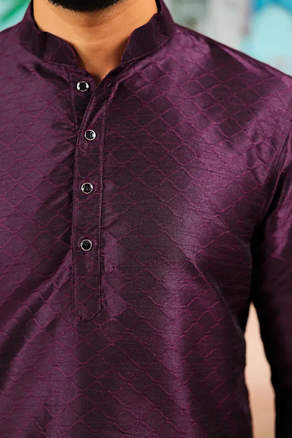 Wine_Silk_Jacquard_Woven_Texture_Ethnic_Set