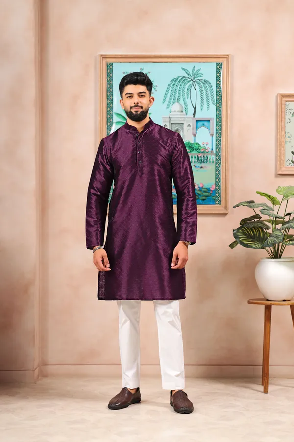 Wine_Silk_Jacquard_Woven_Texture_Ethnic_Set