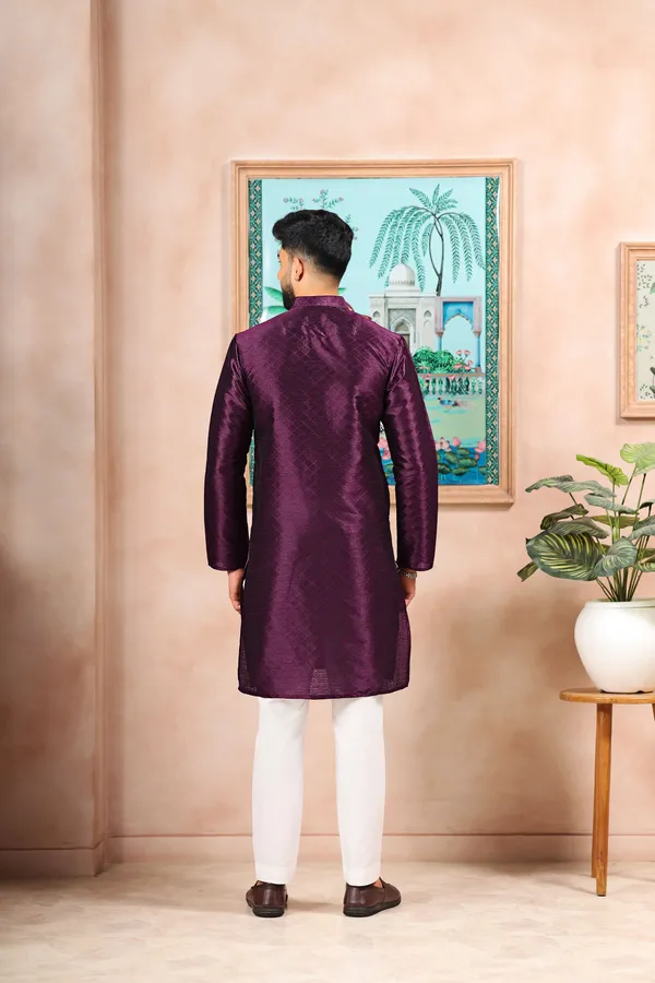 Wine_Silk_Jacquard_Woven_Texture_Ethnic_Set