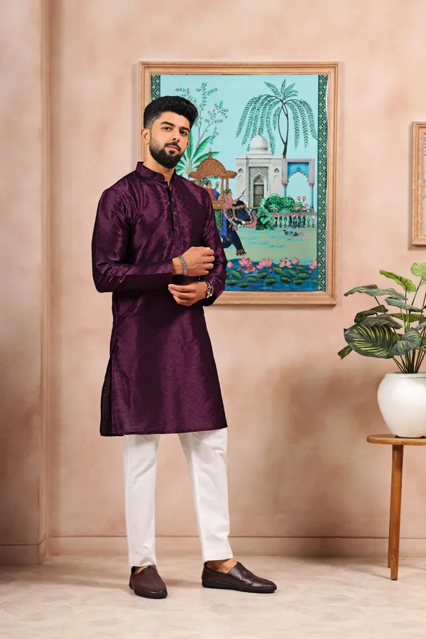 Wine_Silk_Jacquard_Woven_Texture_Ethnic_Set