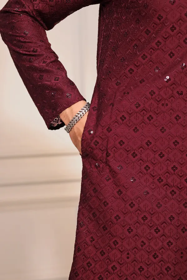 Maroon_Rayon_Embroidered_with_sequins_Kurta