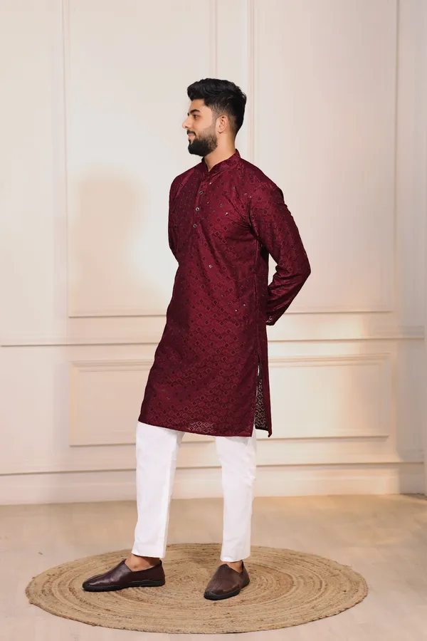 Maroon_Rayon_Embroidered_with_sequins_Kurta