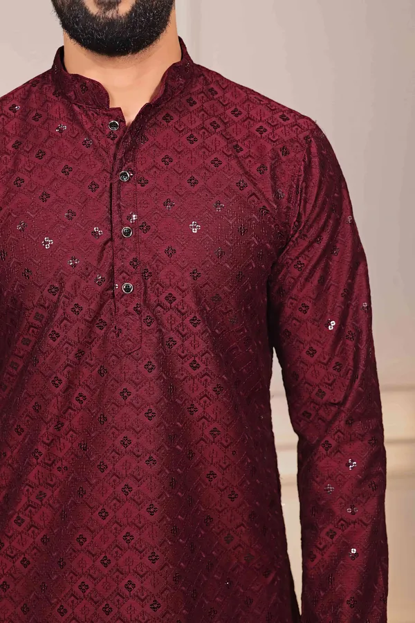 Maroon_Rayon_Embroidered_with_sequins_Kurta