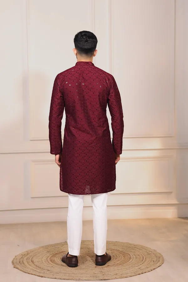 Maroon_Rayon_Embroidered_with_sequins_Kurta