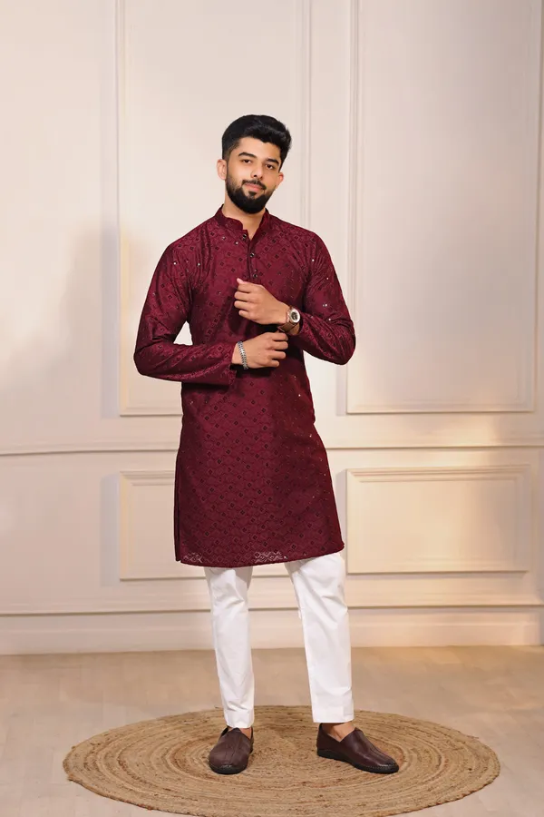 Maroon_Rayon_Embroidered_with_sequins_Kurta