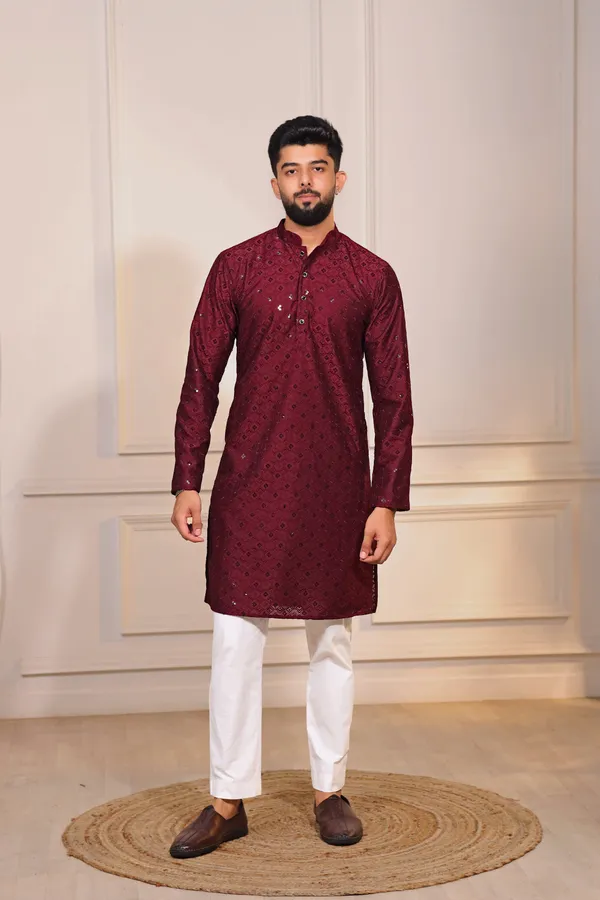Maroon_Rayon_Embroidered_with_sequins_Kurta
