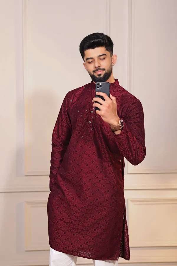Maroon_Rayon_Embroidered_with_sequins_Kurta