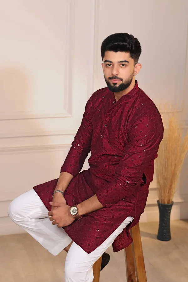 Maroon_Rayon_Embroidered_with_sequins_Kurta