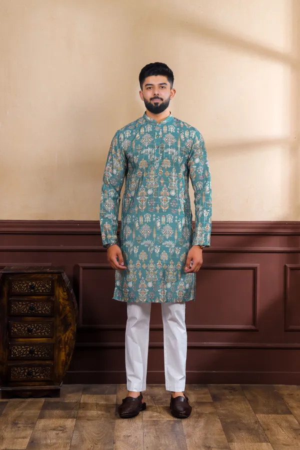 Teal_Cotton_Digital_Print_Kurta