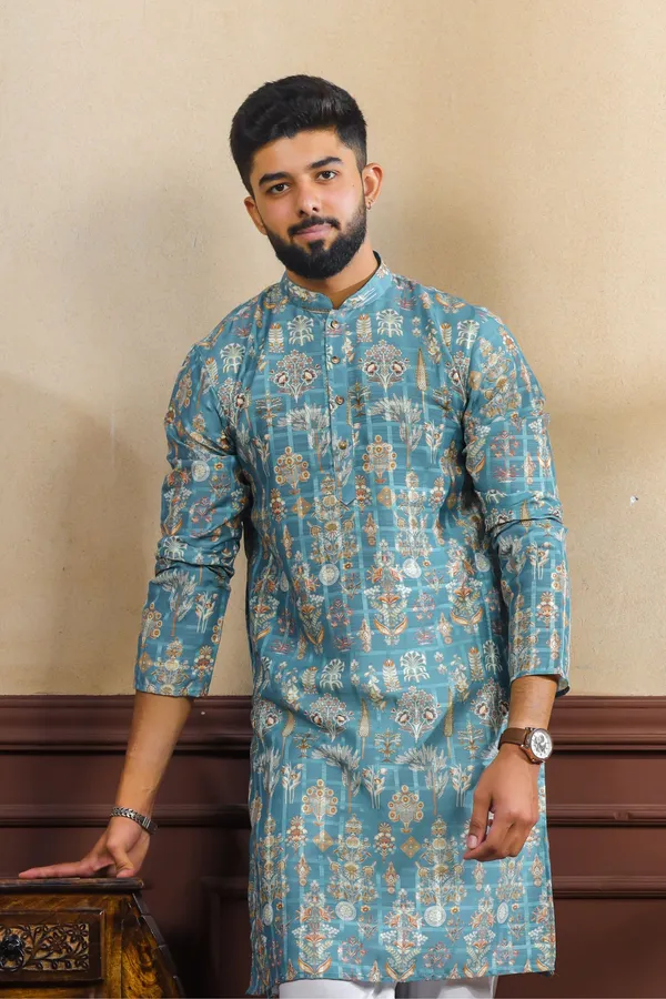Teal_Cotton_Digital_Print_Kurta