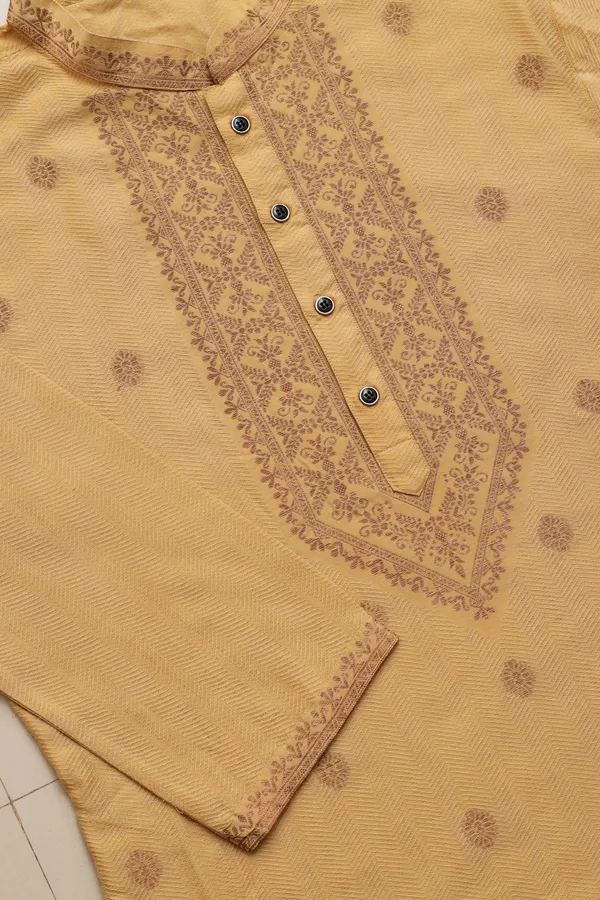 Biege_Cotton_Resham_Neck_Work_Kurta
