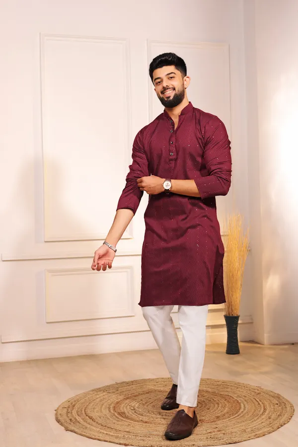 Maroon_Cotton_Silk_Dobby_Texture_with_Sequins_Ethnic_Set