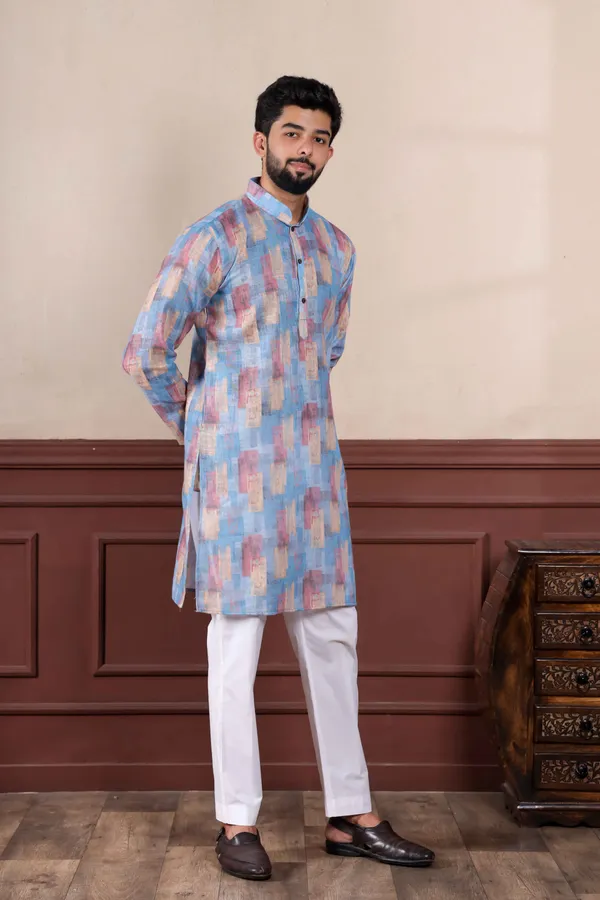 Navy_Linen_Digital_Print_Kurta