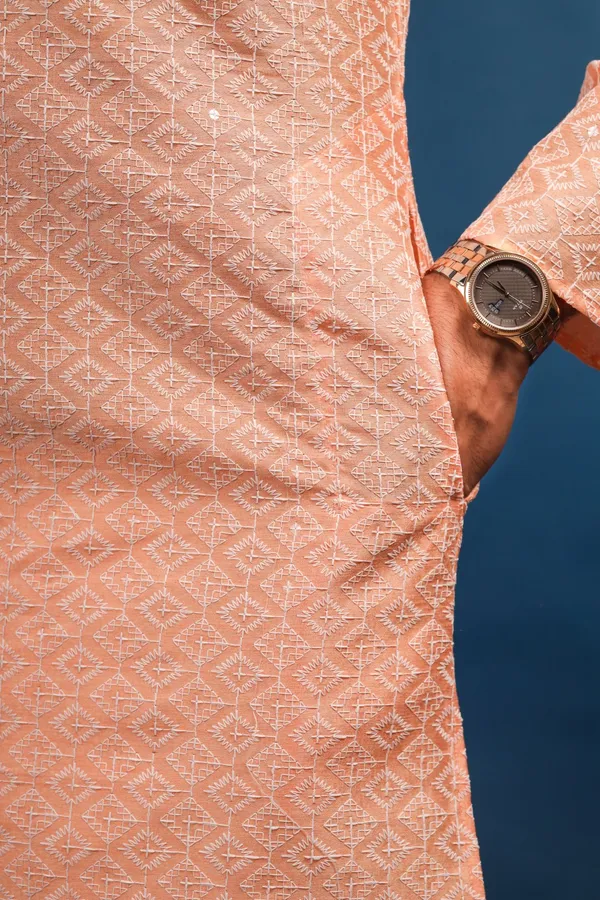 Peach_Cotton_Silk_Embroidered_With_Sequins_Kurta
