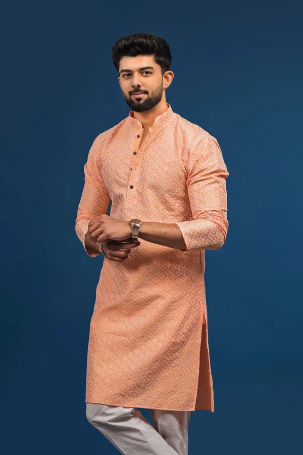 Peach_Cotton_Silk_Embroidered_With_Sequins_Kurta