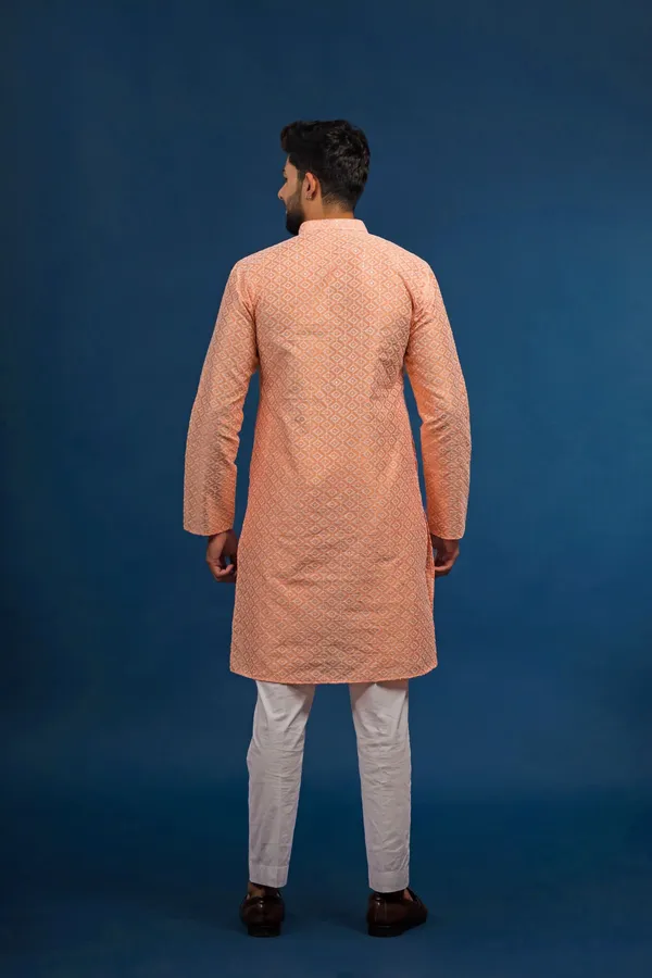 Peach_Cotton_Silk_Embroidered_With_Sequins_Kurta