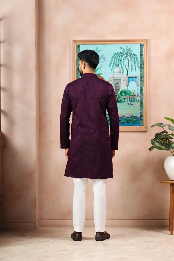 Wine_Cotton_Silk_Dobby_Texture_with_Sequins_Kurta