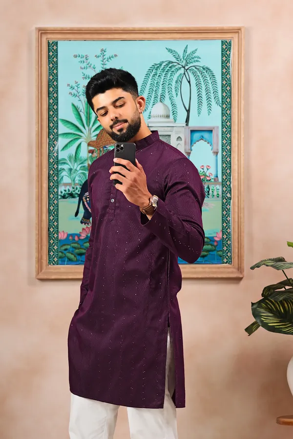 Wine_Cotton_Silk_Dobby_Texture_with_Sequins_Kurta