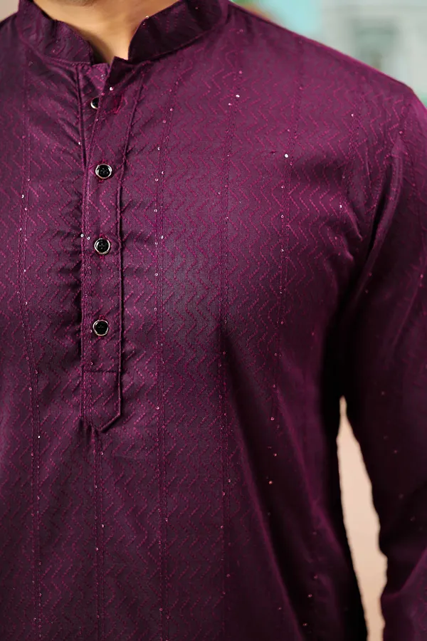 Wine_Cotton_Silk_Dobby_Texture_with_Sequins_Kurta