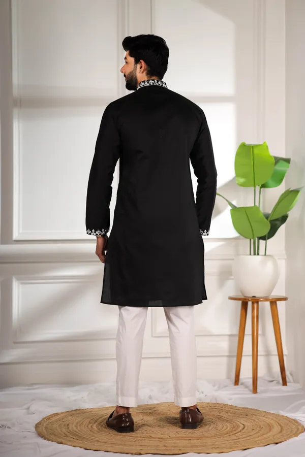 Black_Cotton_Embroidered_Neck_with_Mirror_Work_Kurta
