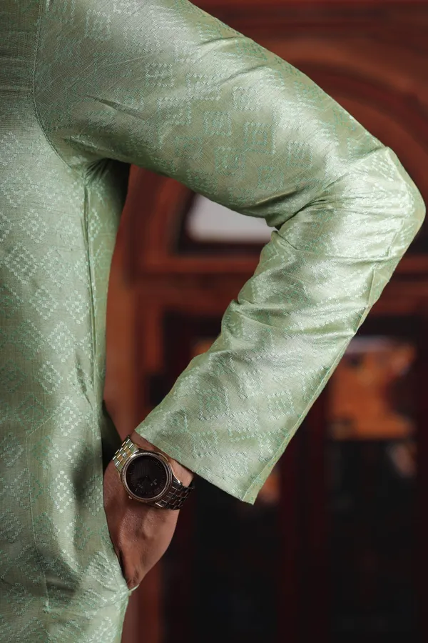 Light_Green_Silk_Jacquard_Woven_Texture_Ethnic_Set