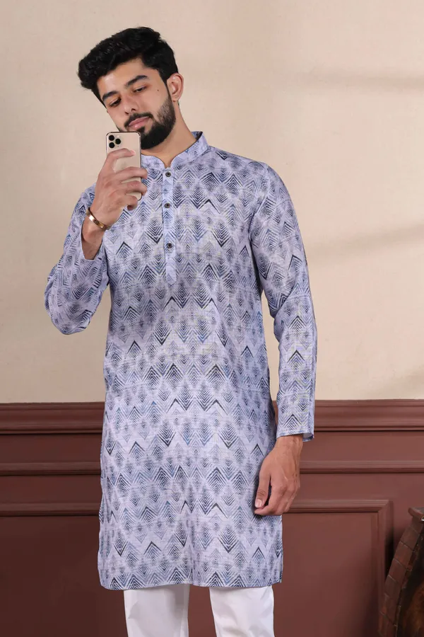 Navy_Linen_Digital_Print_Kurta