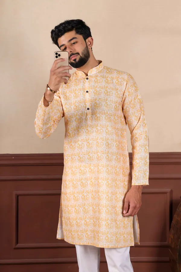 Yellow_Linen_Digital_Print_Kurta