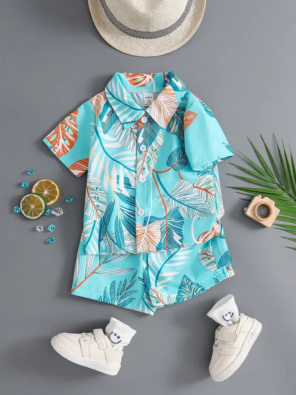 Light_Blue_Cable_Knit_Short-Sleeve_Top_&_Shorts_Set_For_Boys