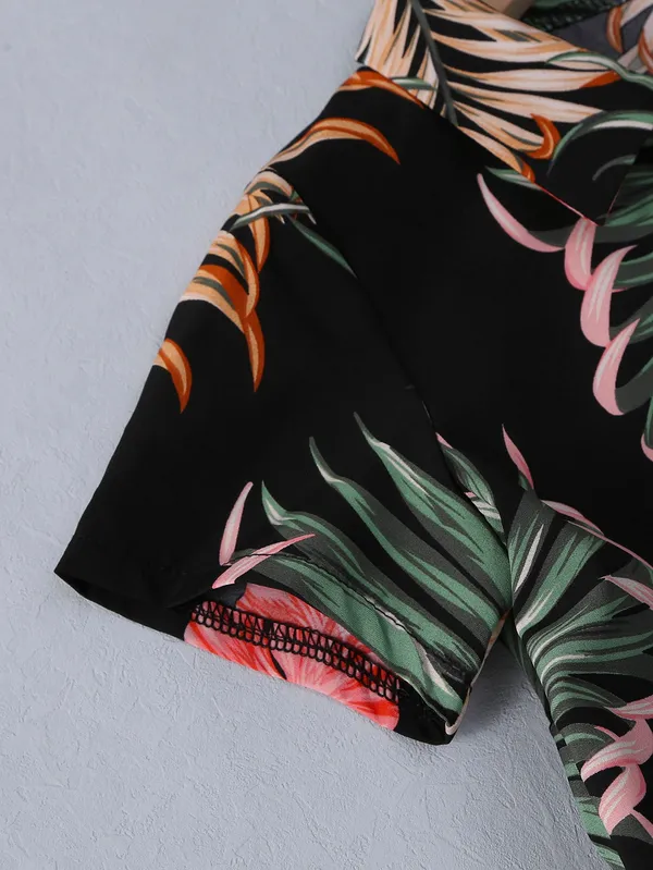 Multicolor_Toddler_Dinosaur_Print_Button-Up_Shirt_&_Shorts_Set_For_Boys