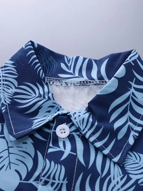 Multicolor_Toddler_Palm_Tree_Print_Button-Up_Shirt_&_Shorts_Set_For_Boys_&_Girls