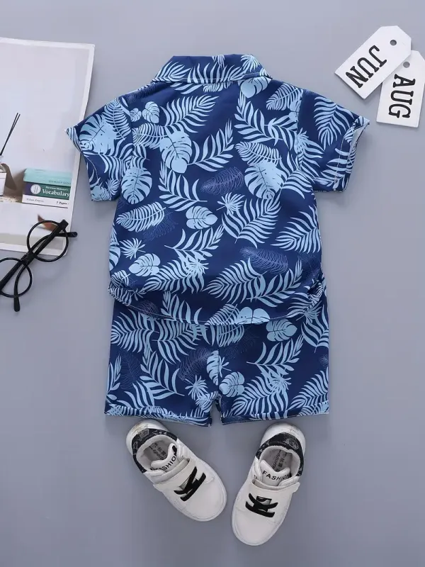 Multicolor_Toddler_Palm_Tree_Print_Button-Up_Shirt_&_Shorts_Set_For_Boys_&_Girls